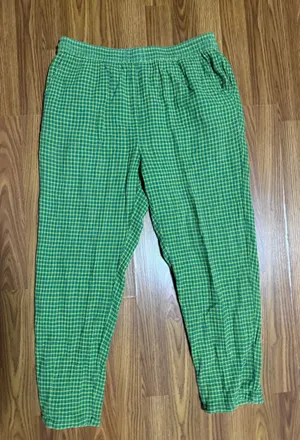 Gundrun Sjoden Lagenlook Organic Cotton Green Gingham Plaid Pants Medium. thumbnail 1