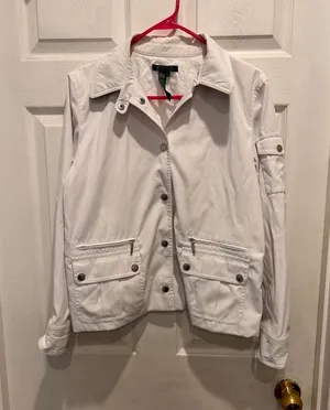 Lauren Ralph Lauren Womens‎ White Utility Safari Field Jacket Snap Front Size L thumbnail 1