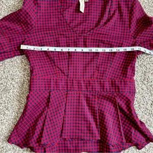 🦋 Allison Joy Red Blue Plaid Puff Sleeve Balloon Long Sleeve Peplum Blouse thumbnail 7