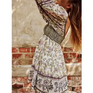 Free People Bohemian Retro 70s Endless Afternoon Floral Mini Dress Large thumbnail 5