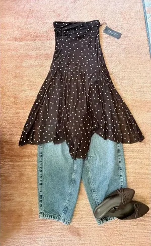 NWT Sans Souci Polka Dot Sheer Strapless Handkerchief Tube Dress Top Size M Y2K thumbnail 1
