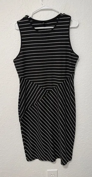 MOSSIMO Sleeveless Black & White Striped Midi Dress Size XL thumbnail 1