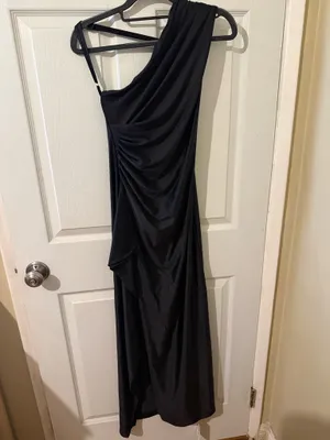 OYS Black Satin One Shoulder Ruched Maxi Dress NWT Size Small thumbnail 4