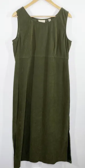 Amanda Smith Womens Y2K Green‎ Faux Suede Sleeveless Maxi Dress Size 14 Earthy thumbnail 1