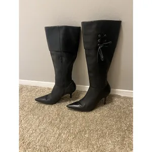 matisse boots 8.5 Knee High Corset Detail Pointy Toe Zipper Closure Blk Leather thumbnail 5