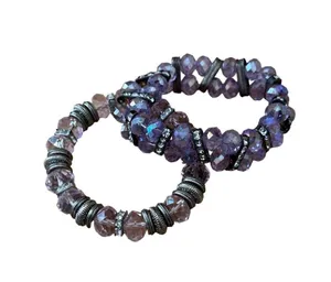 Pair of Pink and Purple Crystal Stretch Bracelets thumbnail 2
