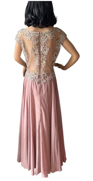 Mother of bride Embellished Illusion Jewel Neck A-line gown size large - large thumbnail 1