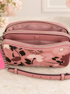 Kate Spade Floral Pebbled Leather Crossbody Pink Center Divider NWT thumbnail 3