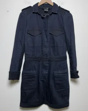 Isabel Marant Women Cotton Denim Dress 2 Navy Blue Military Utility Mini Western thumbnail 1