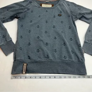 Naketano The Poet’s Choice Womens Crewneck Sweatshirt Medium Blue‎ Anchor *FLAW thumbnail 7