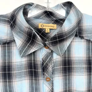 Democracy Plaid Flannel Dress Womens S Blue Distressed Hem Coastal Cowgirl Boho thumbnail 4