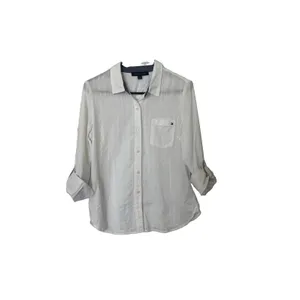 Tommy Hilfiger Women Shirt M White 100% Cotton Roll Tab Long Sleeves thumbnail 2