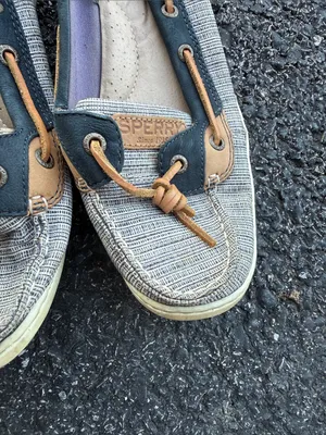 Sperry Women’s 9M Boat Shoes Navy Tan Striped Slip On thumbnail 3