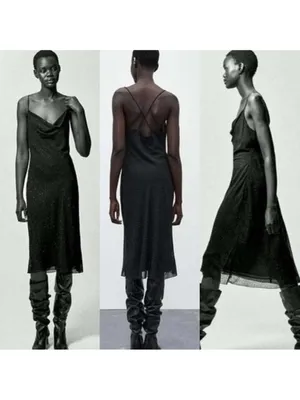 Zara Black Cowl-Neck Slip Midi Dress thumbnail 2