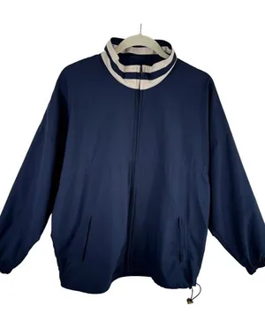 Cutter & Buck Vintage Navy Blue Tan Full Zip Windbreaker Jacket Women's Size‎ L thumbnail 1