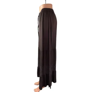 Bass Women's Brown Floral Eyelet Tiered Ruffled Flowy Boho Maxi A-Line Skirt M thumbnail 4