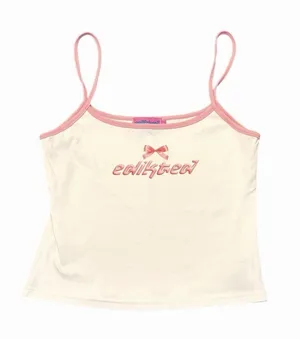 Edikted White Camisole Tank Top With Pink Trim Pink Bow Cropped‎ Size M NWOT thumbnail 1