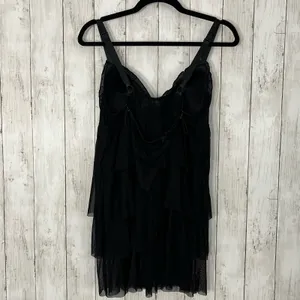 Enchanted Black Ruffle Sequin Baby Doll Lingerie Matching Thong Medium thumbnail 3