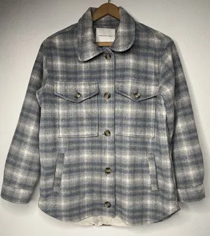 American Eagle Brushed Plaid Shacket Oversized Sz XS Grunge Flannel Boyfriend thumbnail 1