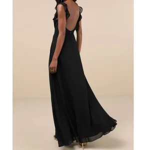 NEW Lulus Dreamy Admiration Black Ruffled Sweetheart Chiffon Maxi Dress Large thumbnail 5