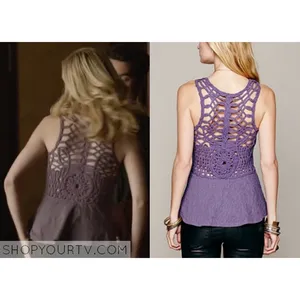 Free People Floral Cotton Purple Sleeveless Round Crochet Peplum Tank Top Size S thumbnail 5