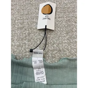 Ribbed Off-Shoulder Button Crop Top in Sage Green Size S Shell 91% Tencel thumbnail 6