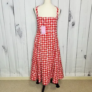 NWT Avec Les Filles Cherry Print Sweetheart Fit & Flare Midi Dress Sz 14 Stretch thumbnail 8