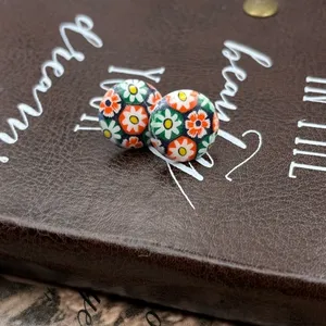 Vintage 60s Millefiori Glass Earrings Boho Stainless Steel thumbnail 6