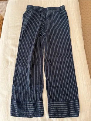 Ganni Silk Navy Blue Pinstripe Wide-Leg Pants thumbnail 6