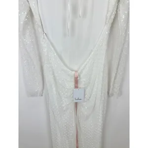 Lulus Mariani White Sequin Beaded Backless Long Sleeve Maxi Dress Medium NWT thumbnail 11