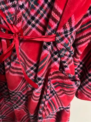 Victoria's Secret Red Plaid Fleece Robe Cozy Cottage Lounge Size Medium Large thumbnail 5