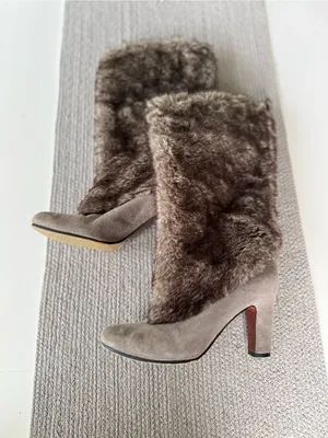 Sam Edelman Shalin Gray Genuine Suede Leather Faux Fur Tall Heeled Boots Sz 9 thumbnail 4
