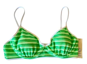 No Boundaries Terry Stripe Underwire Bikini Top Green White NWT Sz L thumbnail 1
