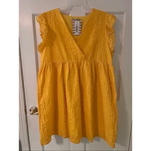 Women’s Yellow Eyelet V-Neck Mini Dress thumbnail 2