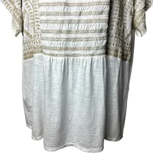 J. Jill White and Tan Embroidered Bohemian Milk‎ Maid Renaissance Blouse XL thumbnail 4
