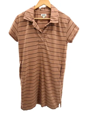 PACT Organic Cotton Striped Polo T-Shirt Pocket Mini Dress Preppy Casual M thumbnail 1