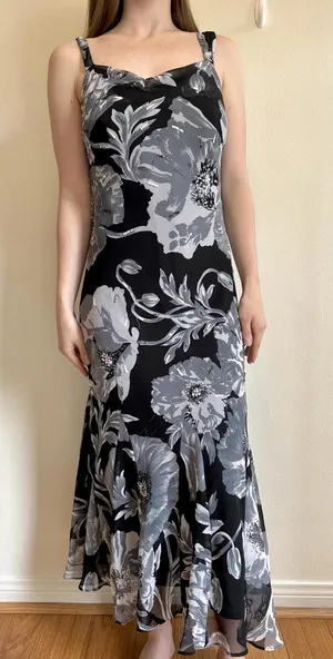 Gray and Black Sequin Beaded Vintage Maxi Dress Silver Size M thumbnail 1