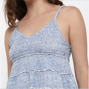 American Eagle tiered printed crop tank XL‎ blue white thumbnail 1