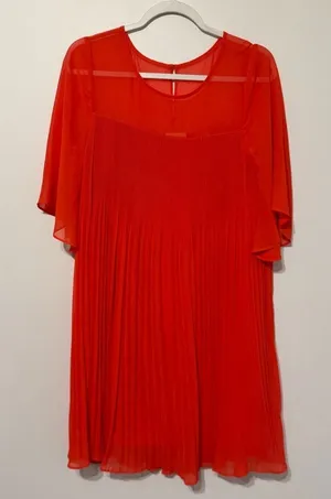 Anthropologie Maeve Edie Pleated Swing Dress Size 8 Orange thumbnail 1