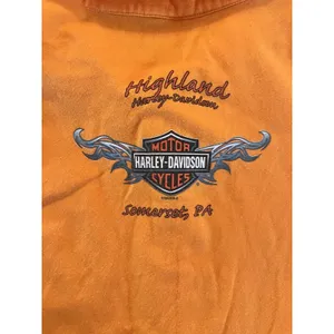 Harley Davidson Women’s Front Garage Shirt 1/4 Zip Orange Shirt Biker Size Large thumbnail 8