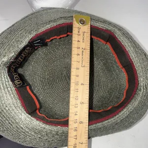 Goorin Bros Paper Woven Straw Fedora Hat Olive Green Burgundy Band Adult Small thumbnail 5