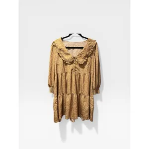 Boutique Mustard Ditsy Floral Ruffle Collar Babydoll Mini Dress M/L thumbnail 3