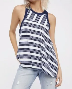 We the Free Tank White Blue Striped Asymmetrical Size Small thumbnail 1
