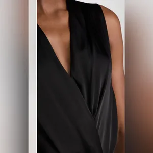 🍁 Bradamant Black Silk Wrap Sleeveless Bodysuit, Size XL thumbnail 13