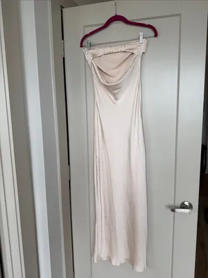 Champagne Strapless Satin Silk Backless Dress, Size XS thumbnail 4