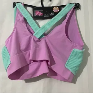 No Boundaries Juniors Seamless Double Layered Bralette Small NWT Pink Green thumbnail 5