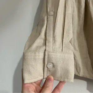 Gap Linen Rayon Button Down Shirt Khaki Tan XL Coastal Preppy Neutral Euro thumbnail 2