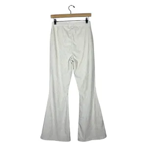 Aerie Ribbed Knit Solid Flare Leg Pants Cream Retro High Rise Seam Detail Size S thumbnail 5