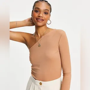 MNG Asymmetric Ribbed One Shoulder Long Sleeve Top M |‎ Neutral Soft Girl NWT thumbnail 12