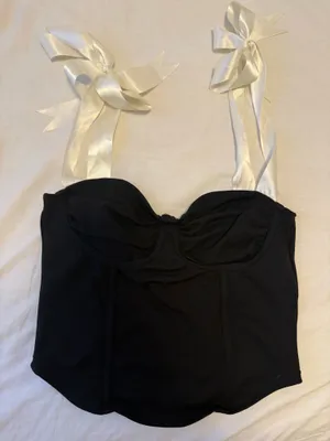 Pretty Garbage Black Corset Top With White Ribbon Bows thumbnail 1